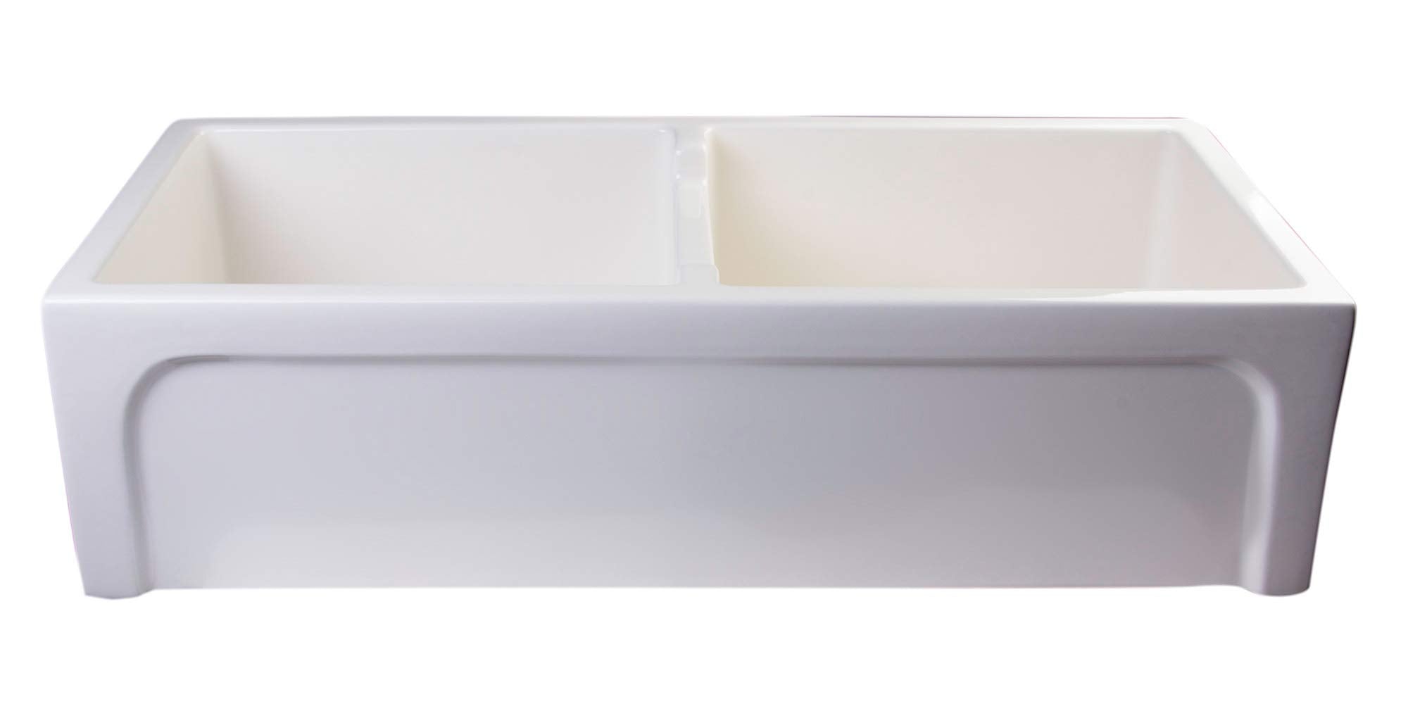 Alfi Brand Ab3918Arch-B Arched Apron Thick Wall Fireclay Double Bowl Farm Sink, 39'', Biscuit