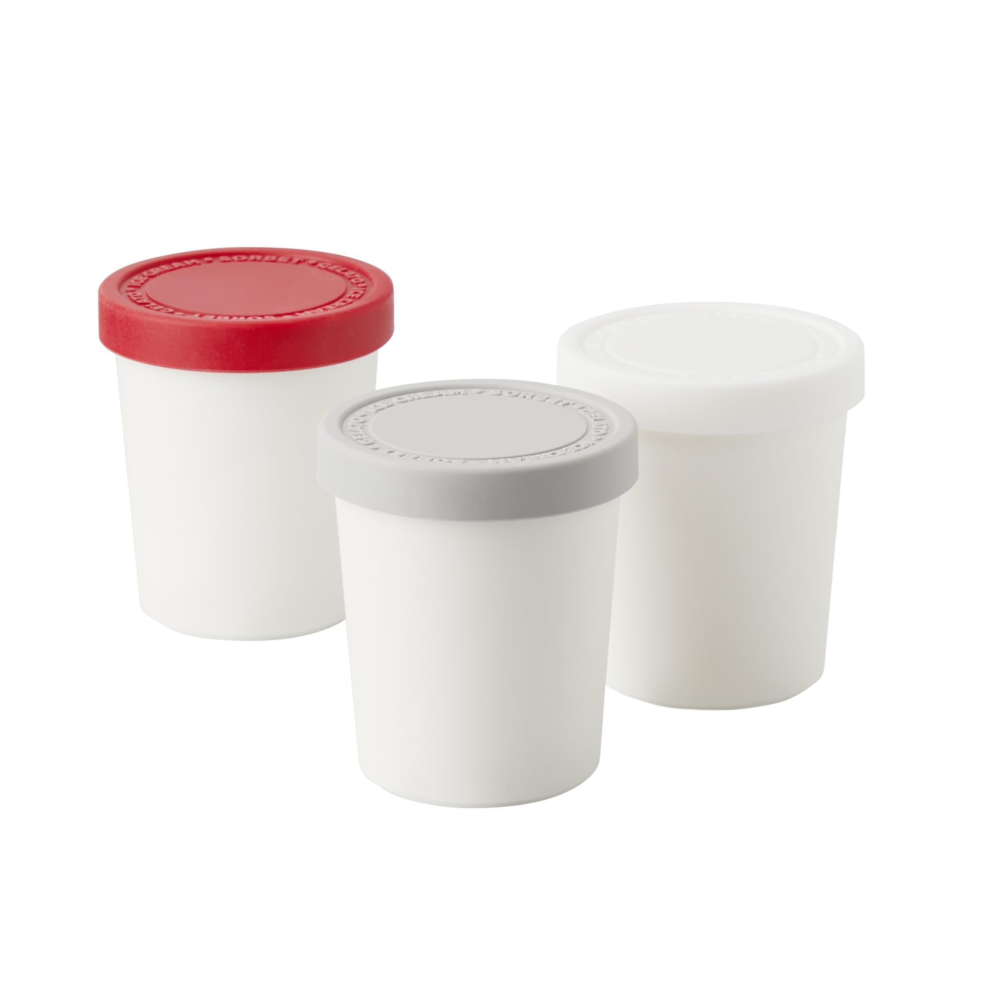 Tovolo 6 Oz, Set Of 3, Tight-Fitting Silicone Lid, Easy Stacking Reusable Ice Cream Container, Mini Sweet Treat Tubs, White, Oys
