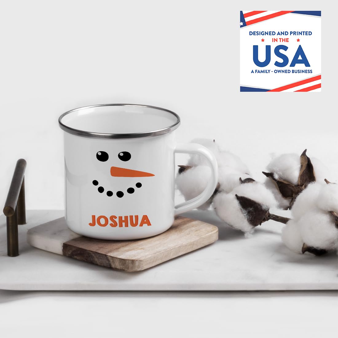 Andaz Press Personalized Kids 11Oz. Christmas Hot Chocolate Stainless Steel Campfire Coffee Mug Gift, Snowman With Carrot Nose,
