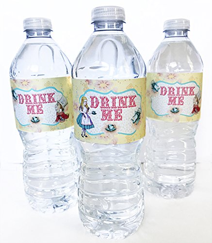 Pop Parties Alice In Wonderland Bottle Wraps - 20 Alice Water Bottle Labels - Made In The Usa