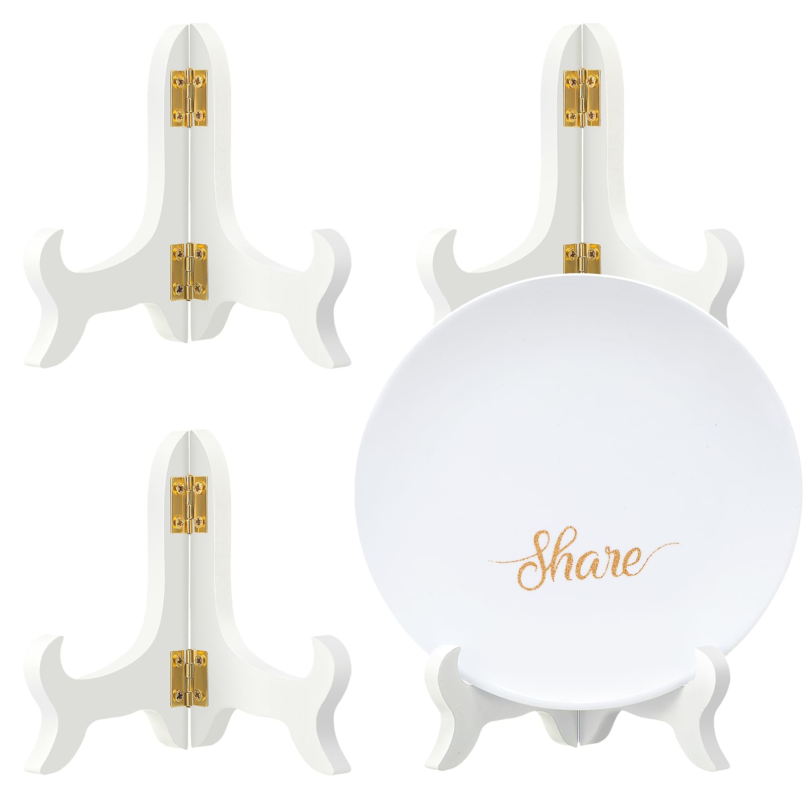 Tatuo 4 Packs 4 Inch Wooden Display Stand Decorative Plate Stands for Display Picture Frame Holder Easels(White)
