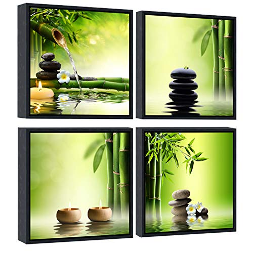 Pyradecor Modern 4 Panels Framed Contemporary Zen Giclee Canvas Prints Perfect Bamboo Green Pictures Paintings On Canvas Wall Ar