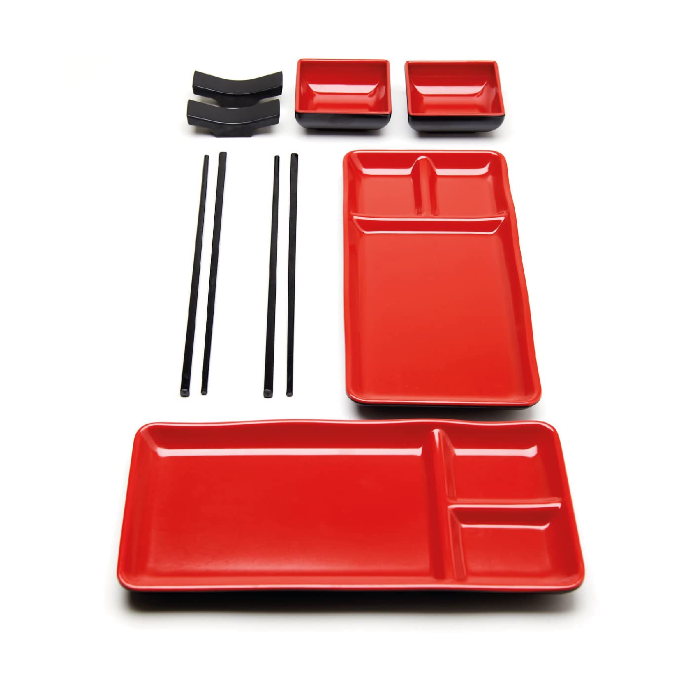 Goliber 8 Piece Japanese Style Sushi Plate Dinnerware Set - Includes 2 Sushi Plates, 2 Sauce Dishes, 2 Pairs Of Chopsticks, 2 Ch
