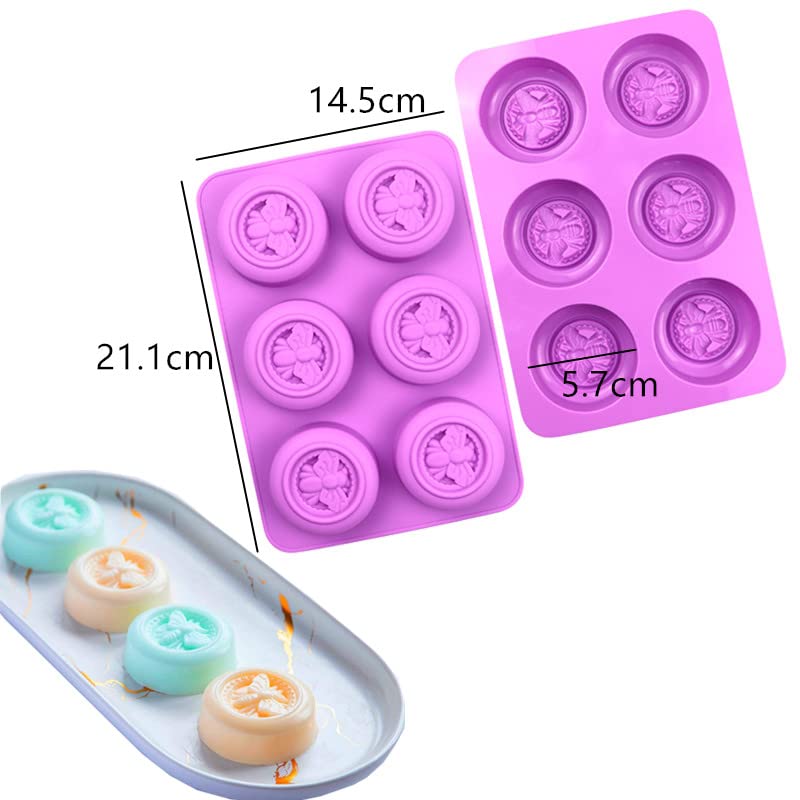 2Pcs Bee Round Honeybee Silicone Molds Formaking Homemade Soap Fondant Candy Making Chocolate Mold Desserts Ice Cube Gum Clay Bi