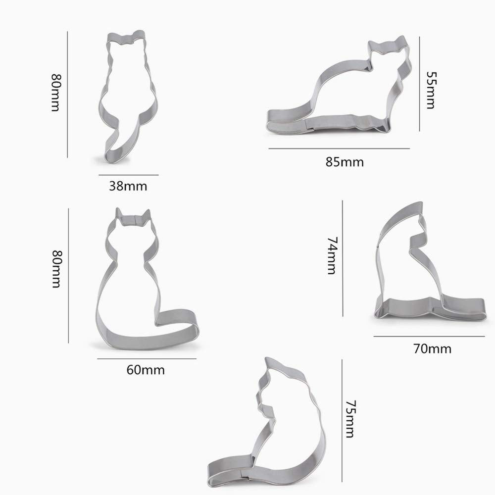Win 5Pcs Cute Cat Shape Cookie Cutter Stainless Steel Fondant Cutter Cake Decoration Tool Set