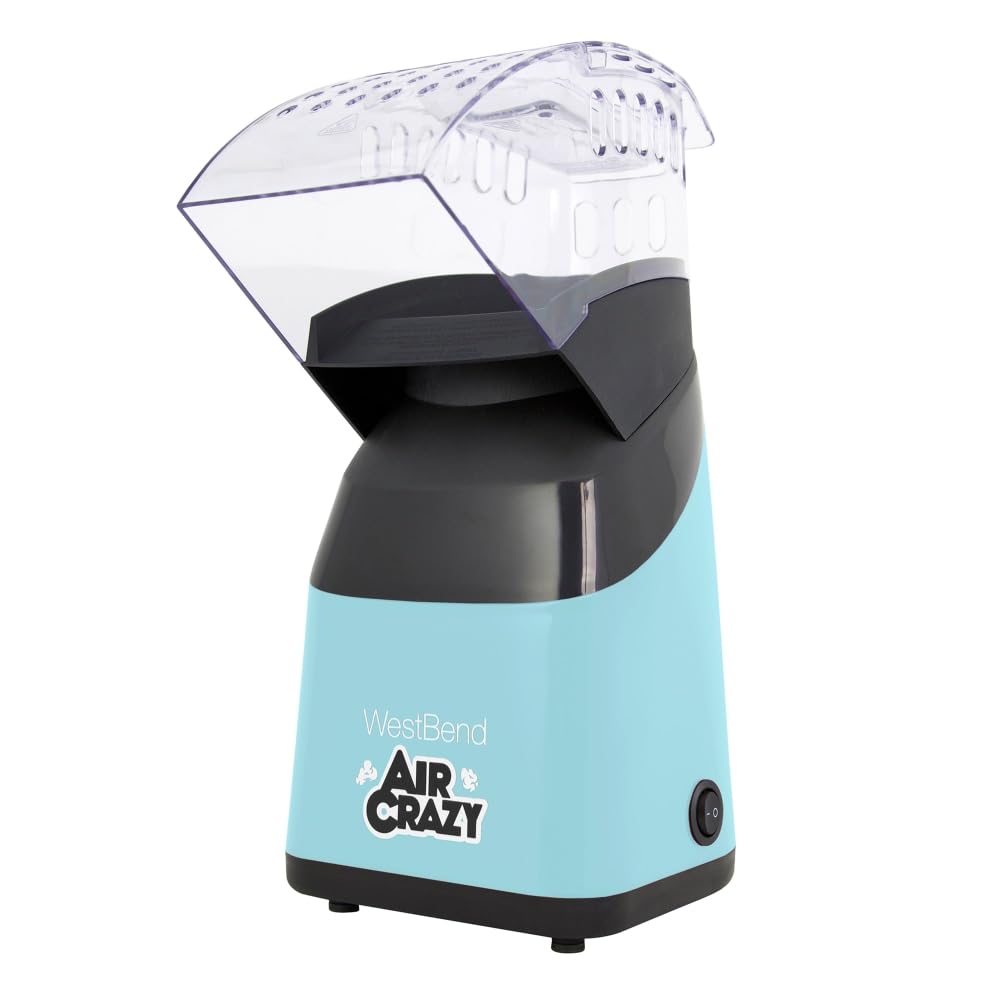 West Bend Air Crazy Popcorn Machine for Healthy Snacking with No Oil, 4-Quart, Blue