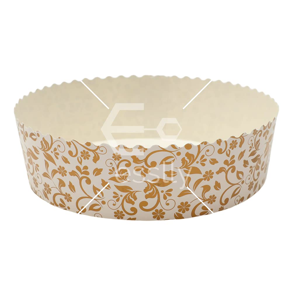 Esslly 6 Elegant Bake & Serve Paper Disposable Cake Mould Set, Gold Floret Design, Half Kg Capacity, Greaseproof & Heat-Resistan