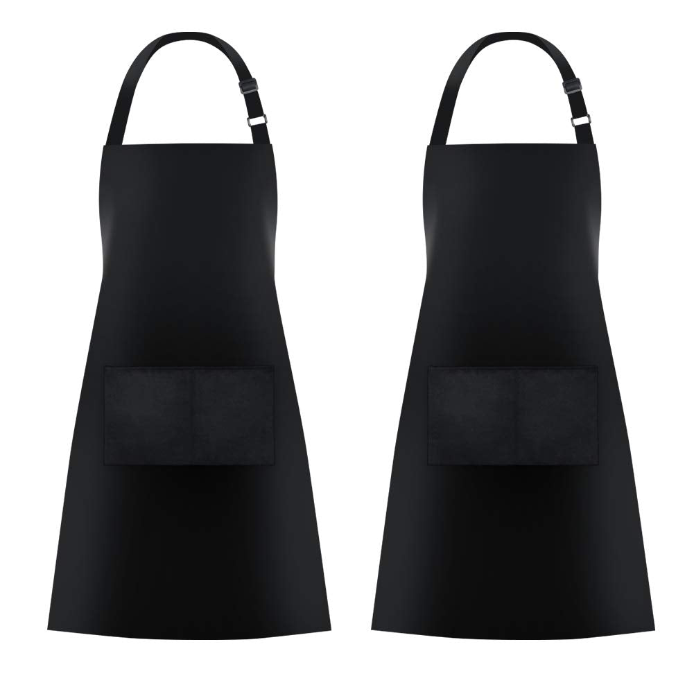 Jubatus 2 Pack Bib Aprons With 2 Pockets Cooking Chef Kitchen Apron For Women Men, Black
