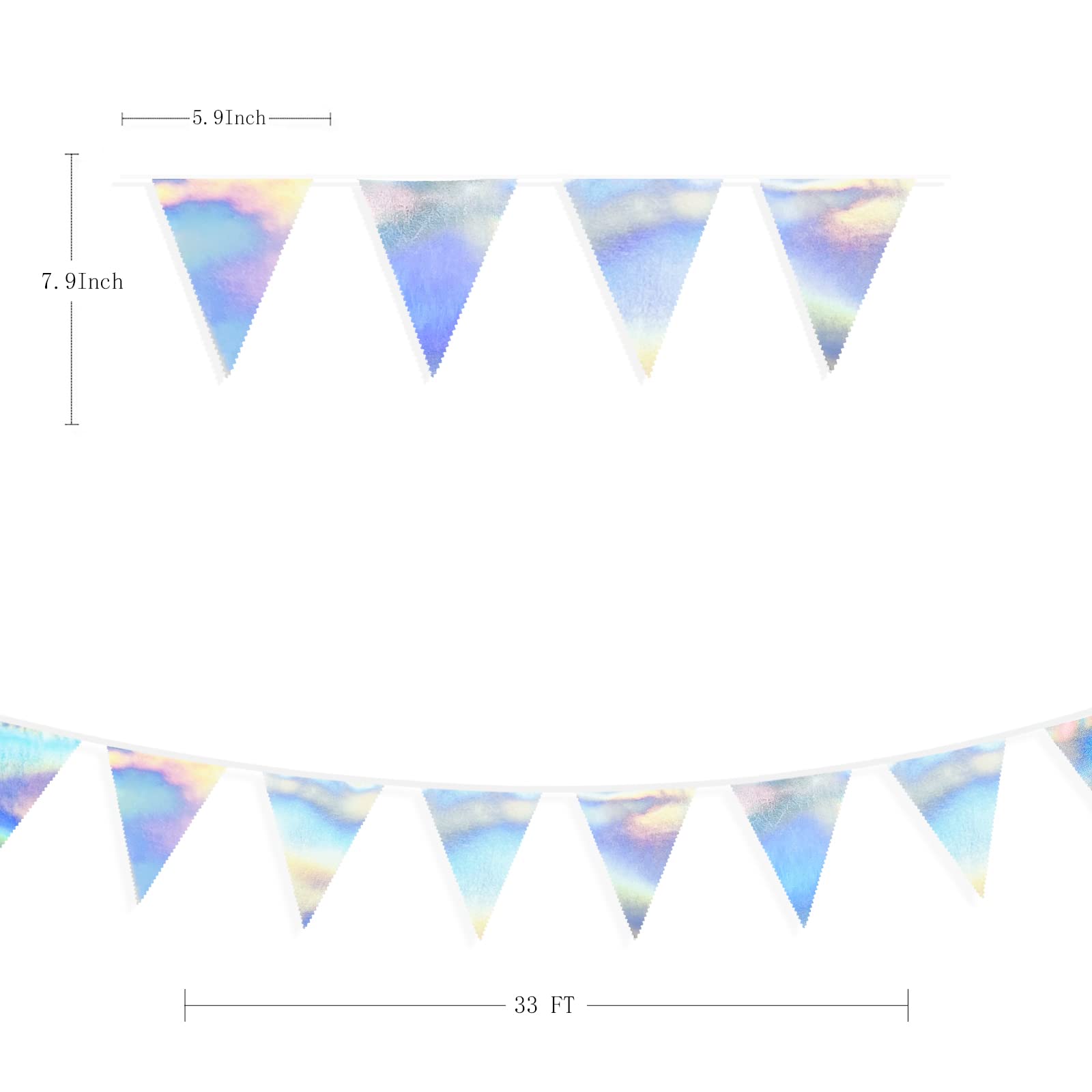 33Ft Iridescent Party Decoration Holographic Fabric Triangle Pennant Banner Flag Cotton Bunting Garland For Birthday Wedding Bri