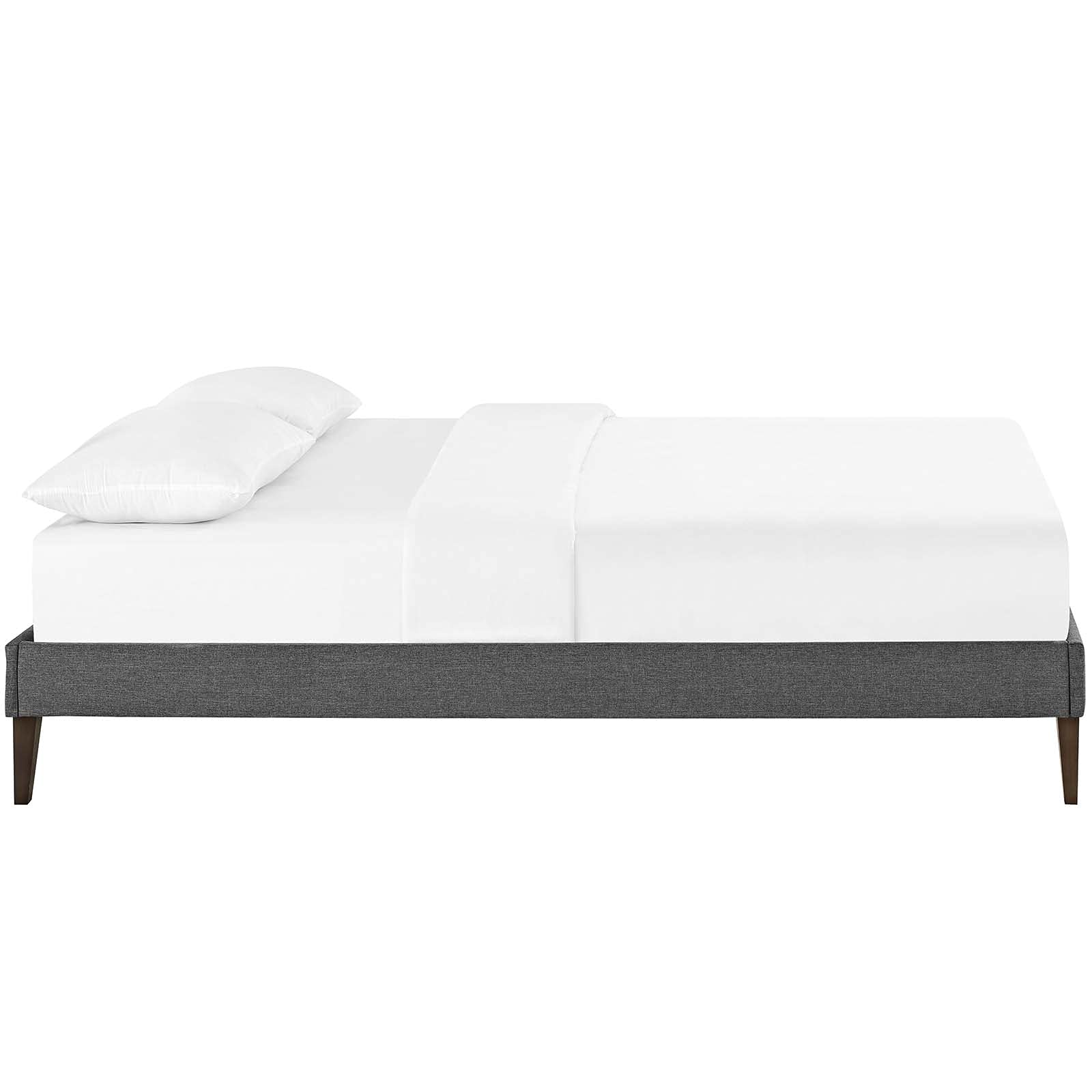 CasaFoyer  Tessie Platform Bed | Solid Wood Frame | Polyester Upholstery | Tapered Legs | 10 Wood Slats | No Box Spring Needed | Memory Foam Compatible | Gray