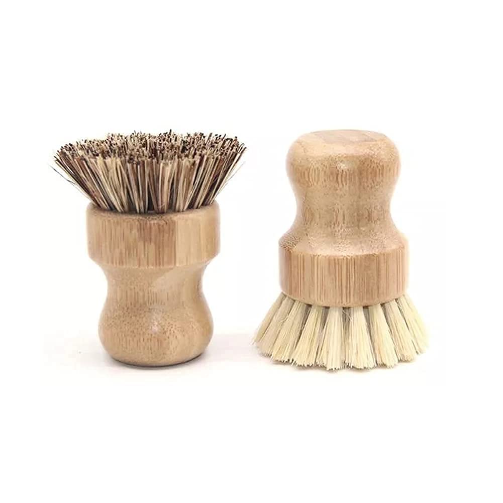 2 Pcs Palm Pot Brush,Bamboo Dish Brush Natural Scrub Brush Coconut Bristles Pot Brushes Dish Scrubber Cleaning Kit For Cleaning