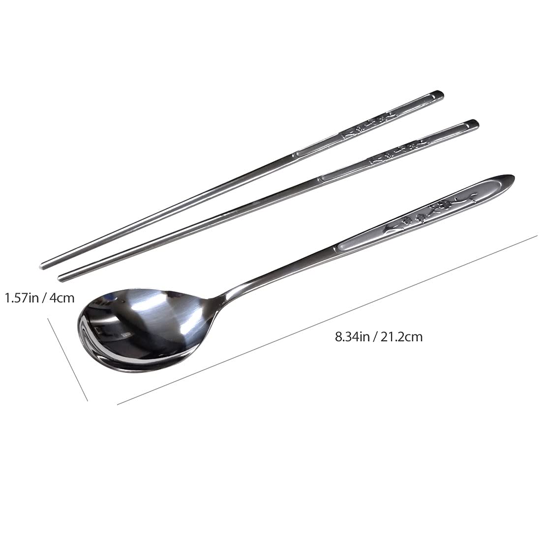 GARASANI Korean Traditional Cutlery Stainless Steel Spoons and Chopsticks Set (Silver Plum blossom)