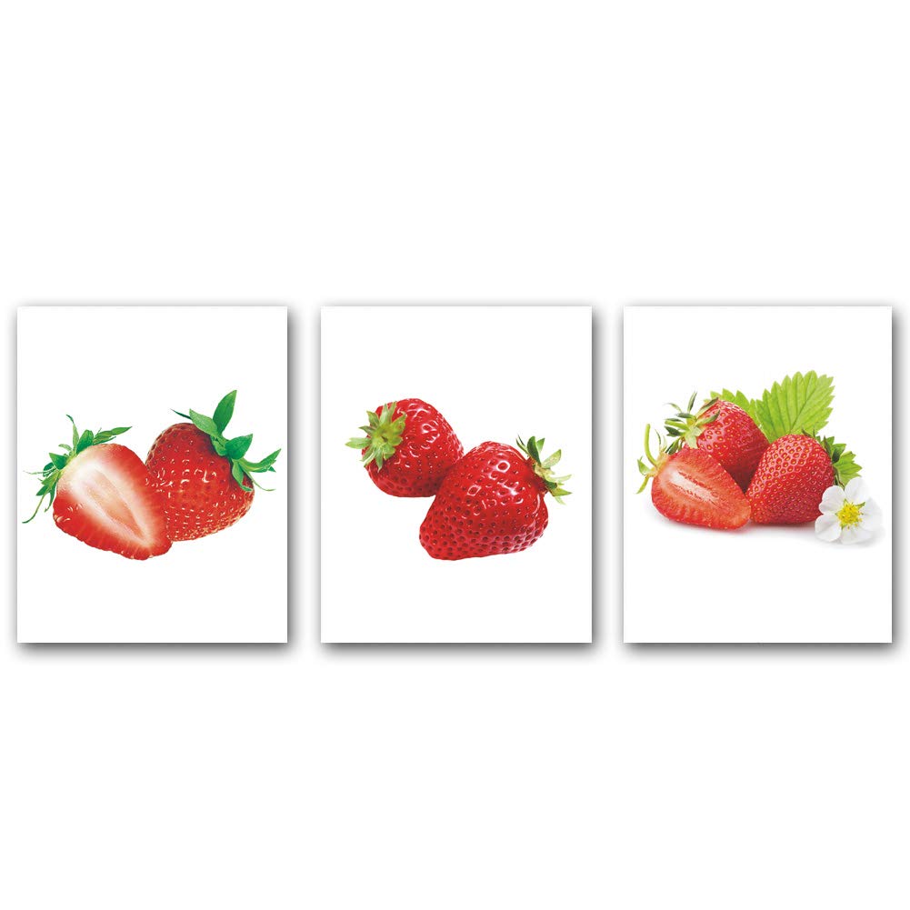 Tanxm 3 Set - Strawberry Fruits Wall Artwork Paintings,Colorful Fruits Canvas Wall Art,Walls Canvas Art Work For Kitchen Dining