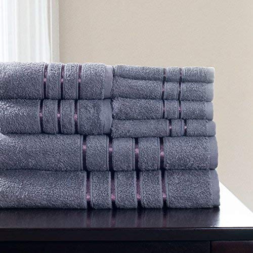 Lavish Home 8 Piece 100% Cotton Plush Bath Towel Set - Silver