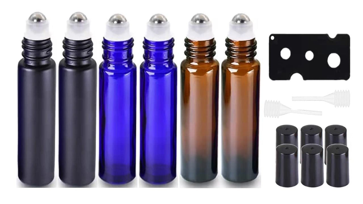 Hinnaswa Essential Oil Roller Bottles, Empty Refillable Roll On Glass Bottles, Leak Proof Glass Bottle, Stainless Steel Balls Fo