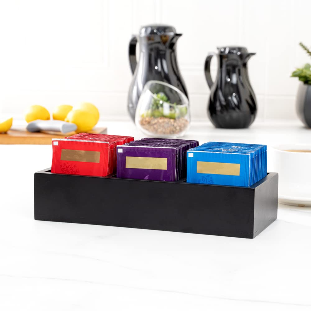 Restaurantware 9.5X4.25X2 Inch Coffee Condiment Organizer,1 Rectangle Creamer Organizer-3 Compartments,Break-Resistant,Black Bam