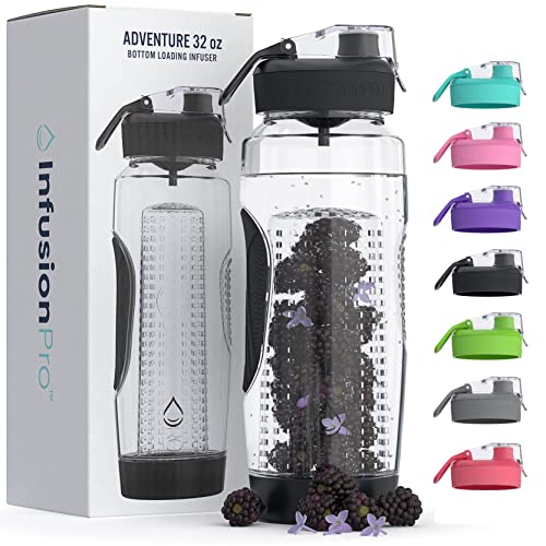 Infusion Pro 32 Oz Fruit Infuser Water Bottle With Insulated Sleeve & 50 Recipe Fruit Infusion Water Ebook : Bottom Loading, Lar