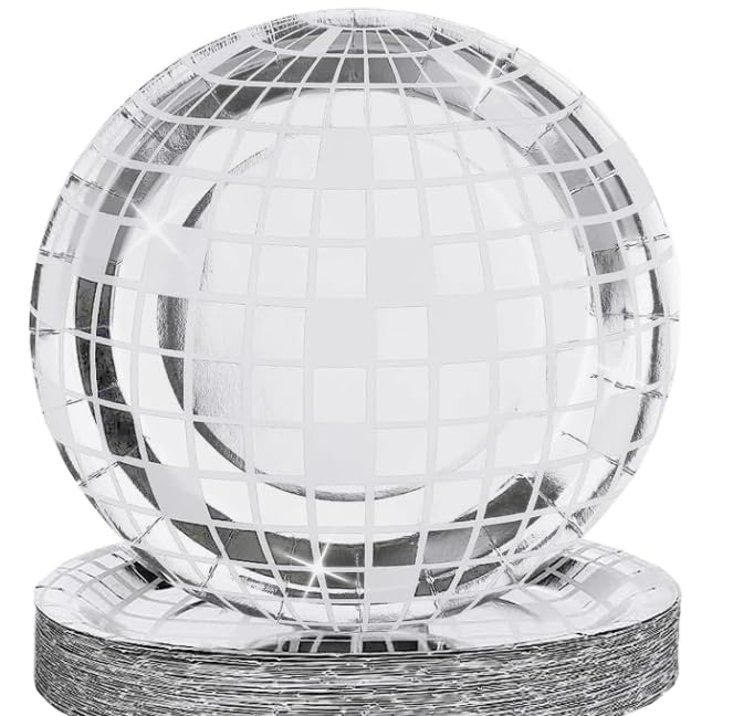 HiEnjoin 50PCS Disco Party Paper Plates, 7 Inch Disposable Dessert Plates for Birthday Wedding Party Decorations (Disco)
