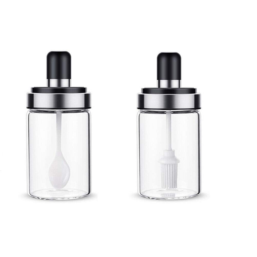 Flexyzik Borosilicate Glass Food Storage Spice Salt Sugar Condiment Jar With Spoon And Olive Oil Bottle With Brush Combo For Kit
