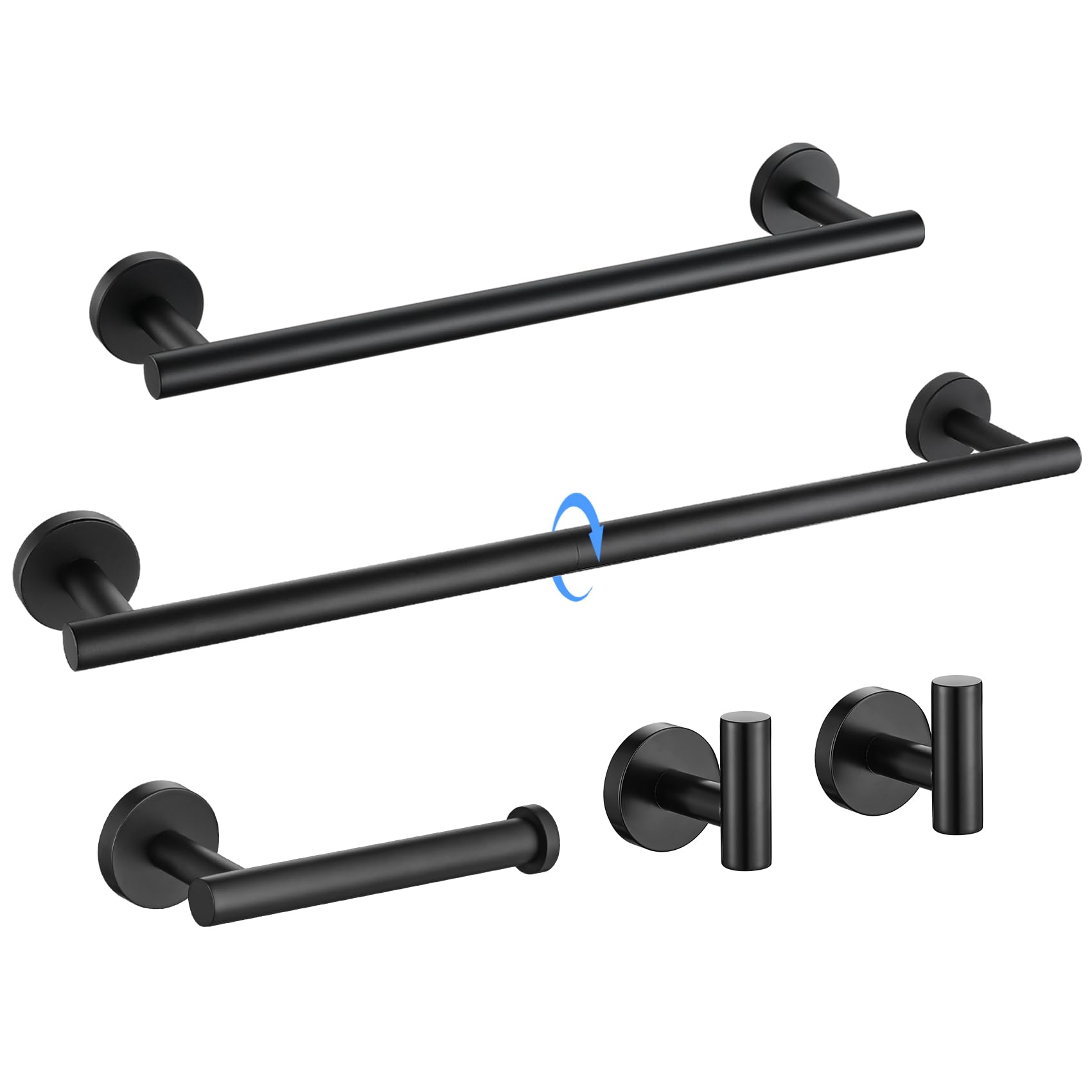 5 Pieces Matte Black Bathroom Hardware Set, 23.6-inch+15.35-inch Bathroom Towel bar SUS304 Stainless Steel Bathroom Towel Bar Se