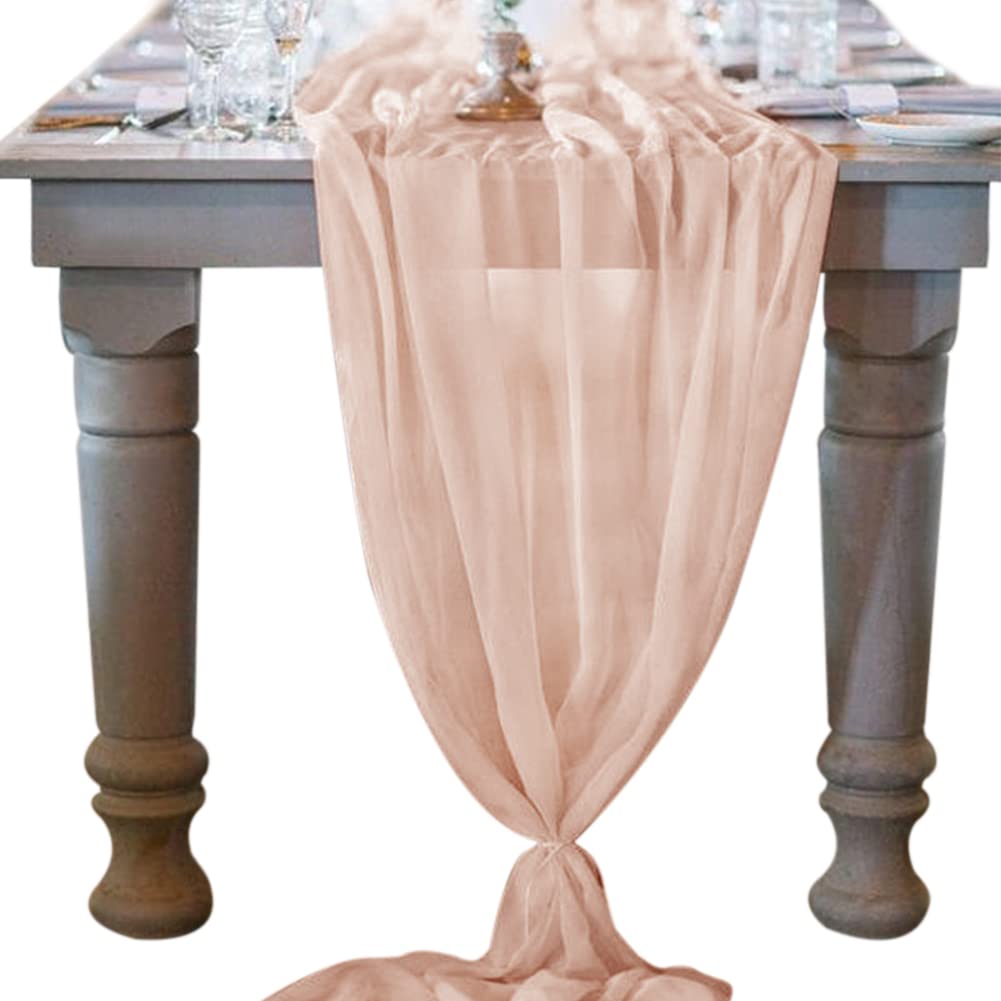 Socomi 10Ft Light Peach Chiffon Table Runner 29X120 Inches Wedding Runner Sheer Thanksgiving Christmas Bridal Shower Decorations