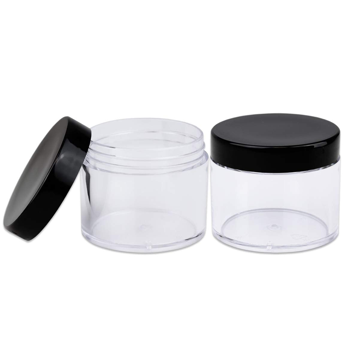 Beauticom 2 Oz./ 60 Grams/ 60 Ml (Quantity: 6 Packs) Thick Wall Round Clear Plastic Leak-Proof Jars Container With Black Lids Fo