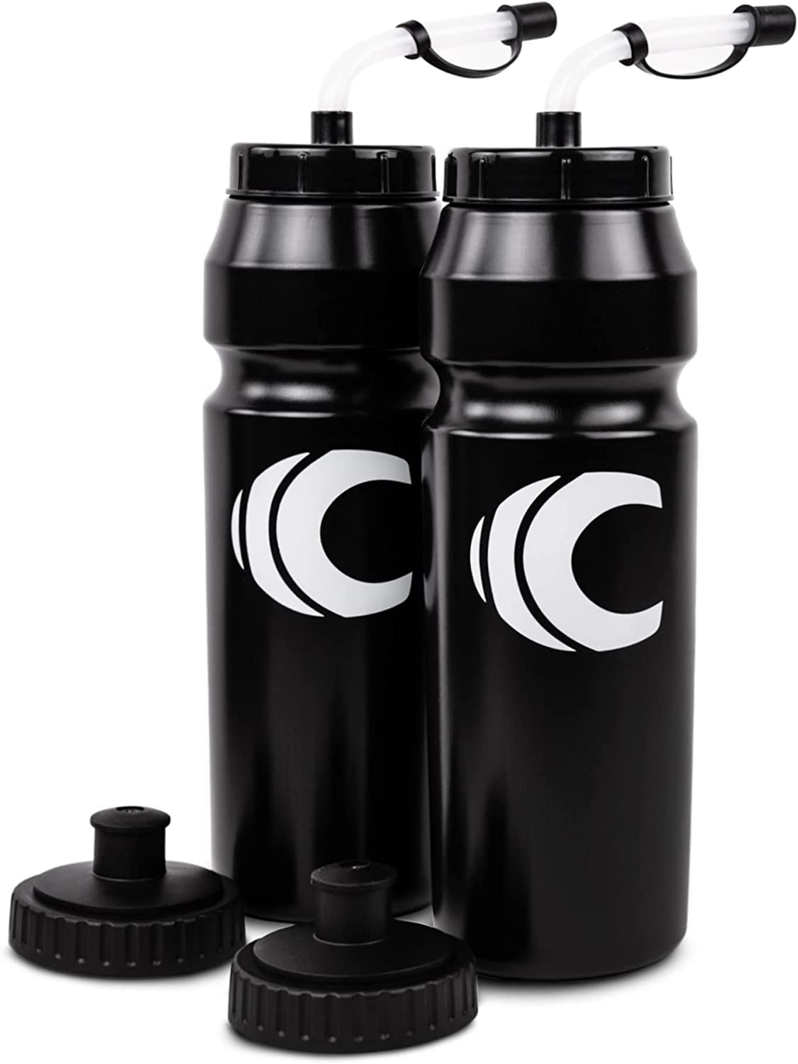 Cannon Sports 1 Liter Squeeze Water Bottle With Straw Lid New Easy Grip 34 Oz Pack Of 2 (Black)