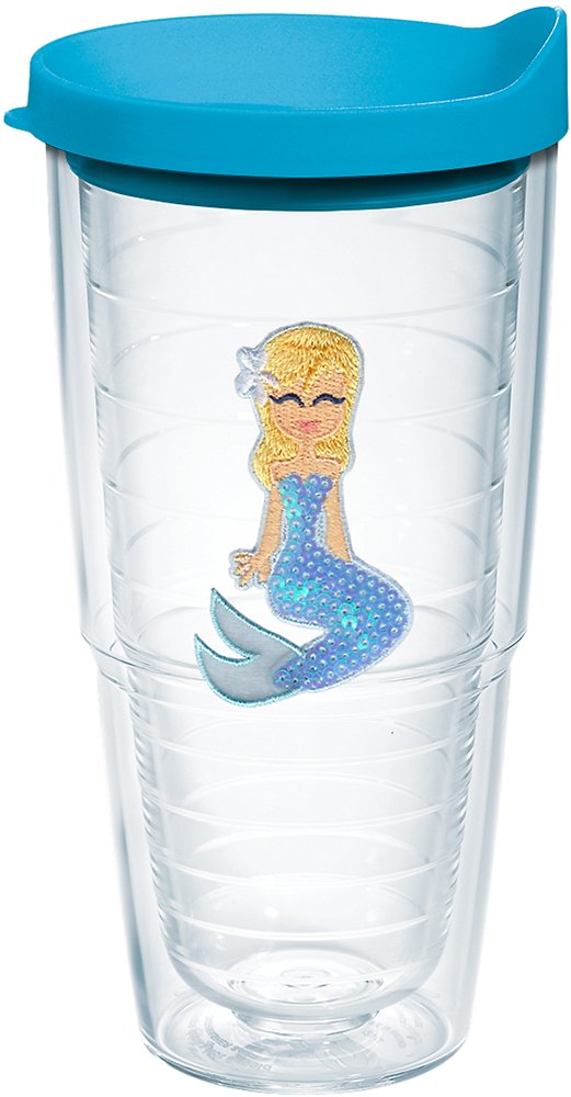Tervis Blue Sequins Mermaid Made in USA Double Walled Insulated Tumbler Travel Cup Keeps Drinks Cold & Hot, 24oz, Lidded