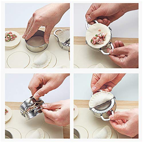Iaxsee 6 Pieces Dumplings Maker Stainless Steel Dumpling Mold Set, 3 Dumpling Molds, 3 Dumpling Skin Maker