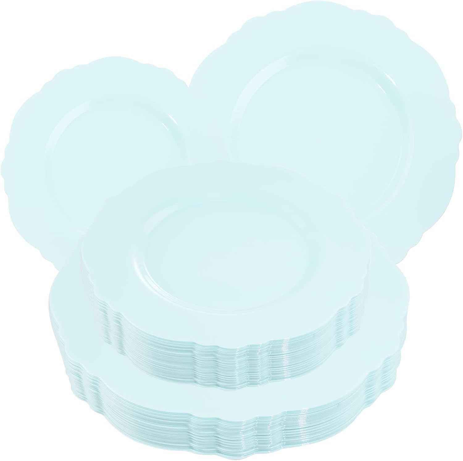 WDF 60pcs Mint Green Plastic Plates - Baroque Green Plates Disposable Including 30 Green Dinner Plates 10.25inch  30 Dessert Plates 7.5inch for Upscale Wedding &Parties