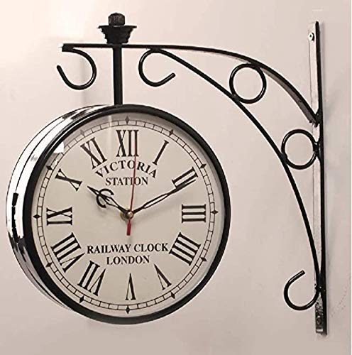Sellplus Black Iron 8 Inch Victoria Station Clock London Vintage Wall Clock Retro Wall Clock Double Sided Wall Clock Antique Clo