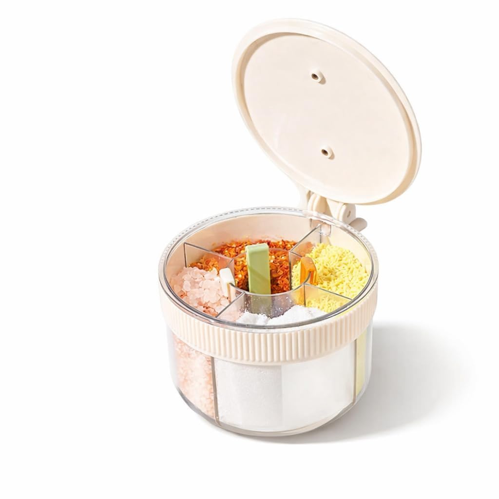 Dmdent 4In1 Spice Storage Box, MultiCompartment Seasoning Container Organiser, Airtight Sealed Salt Pepper Dispenser For Home
