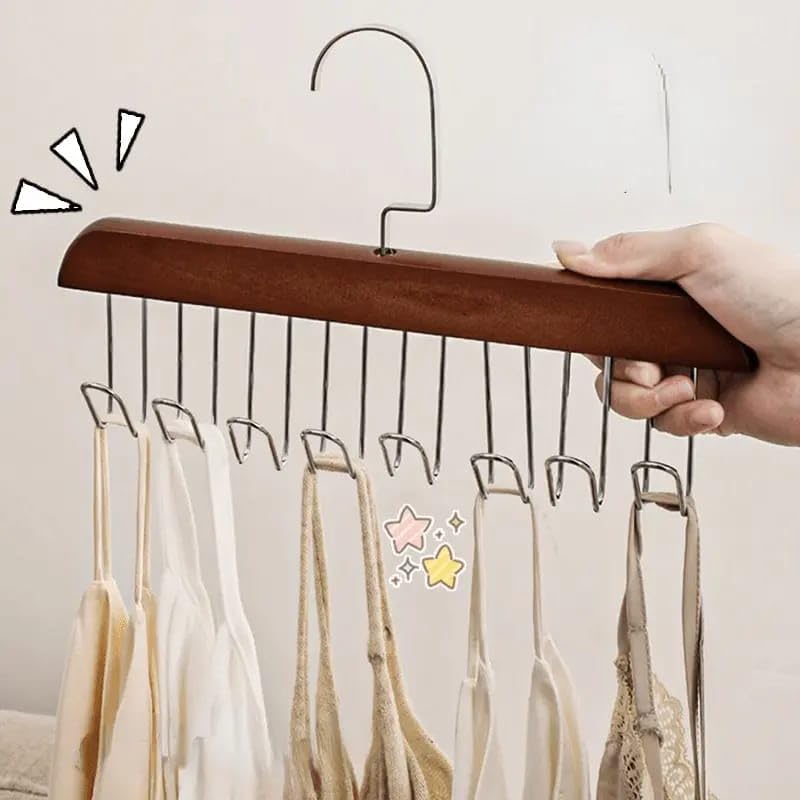 Barhary Bra Hanger For Closet Organizer,Wooden Bra Rack With Stainless Steel Hooks For Space Saving,Foldable Bras Holder For Bel