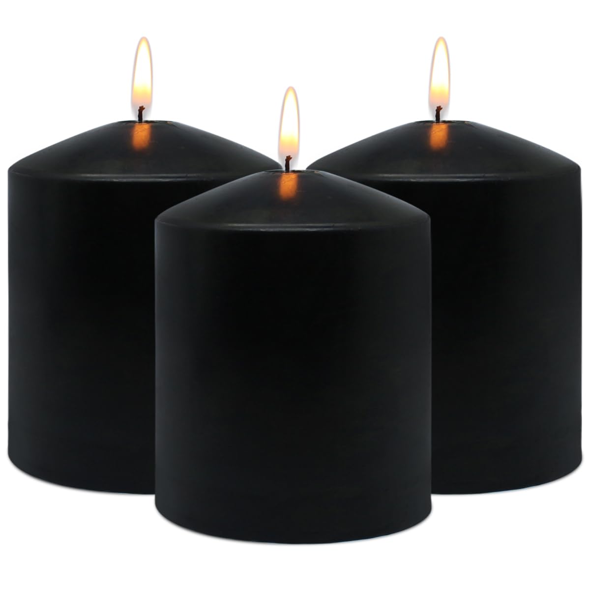 3x4 Inch Black Pillar Candles, 3 Packs Unscented Smokeless Dripless Halloween Cylinder Candles for Christmas, Wedding, Party, Ho