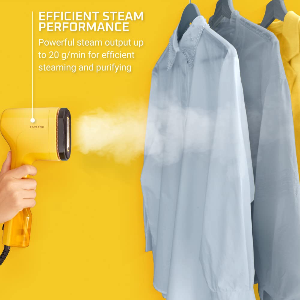 Rowenta, Steamer For Clothes, Purepop Handheld Steamer, 1.5Lbs, 15 Second Heatup, 2.3 Oz Capacity, 1150 Watts, Ironing, Yellow C