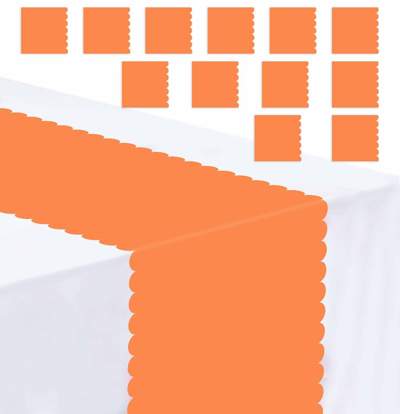 MUNILAIL 12 PCS Orange Scalloped Table Runner 14 x 108 Plastic Table Runners for Birthday Party Wedding Baby Shower Thanksgiving
