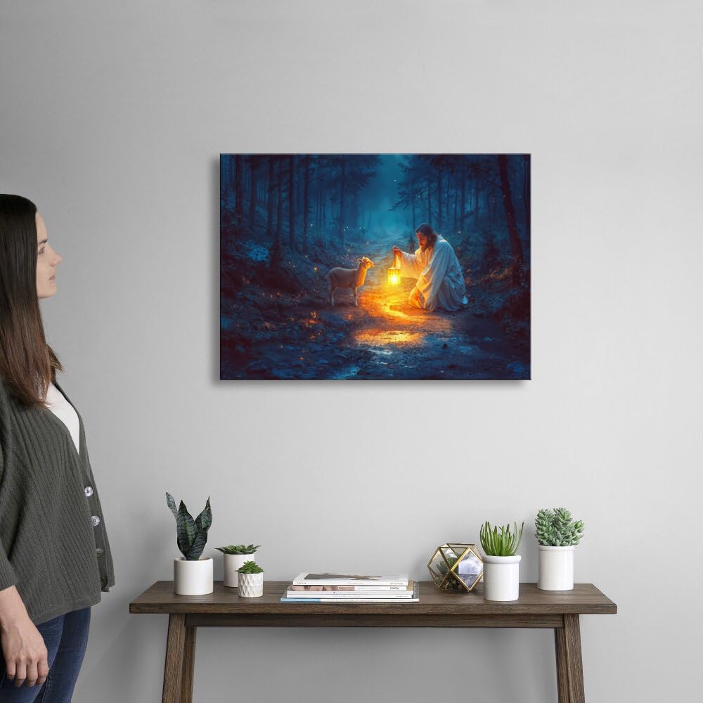 Christian Wall Art Decor For Prayer Room ,Jesus And Lamb Canvas Wall Decor, Jesus Running After Lost Lamb Picture For Home Decor