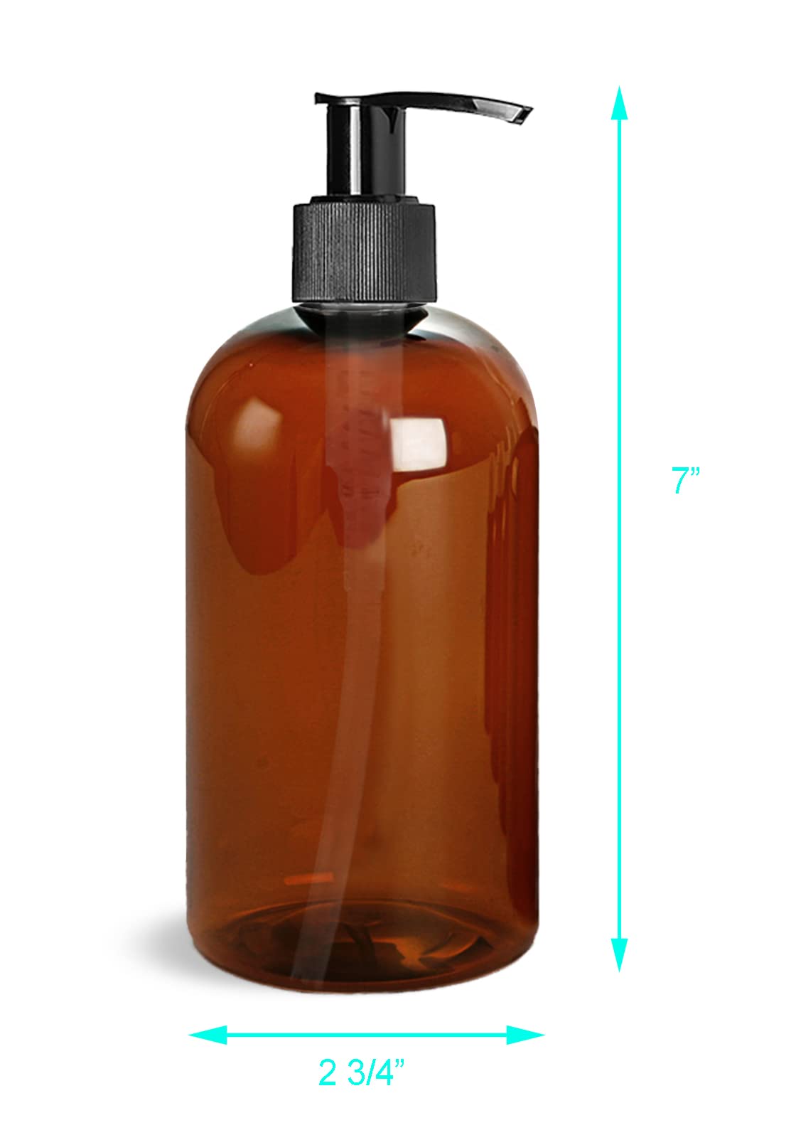 Ljdeals 16 Oz Amber Plastic Bottle With Black Lotion Pump, Refillable Containers For Shampoo, Lotions, Cream And More, Pack Of 6