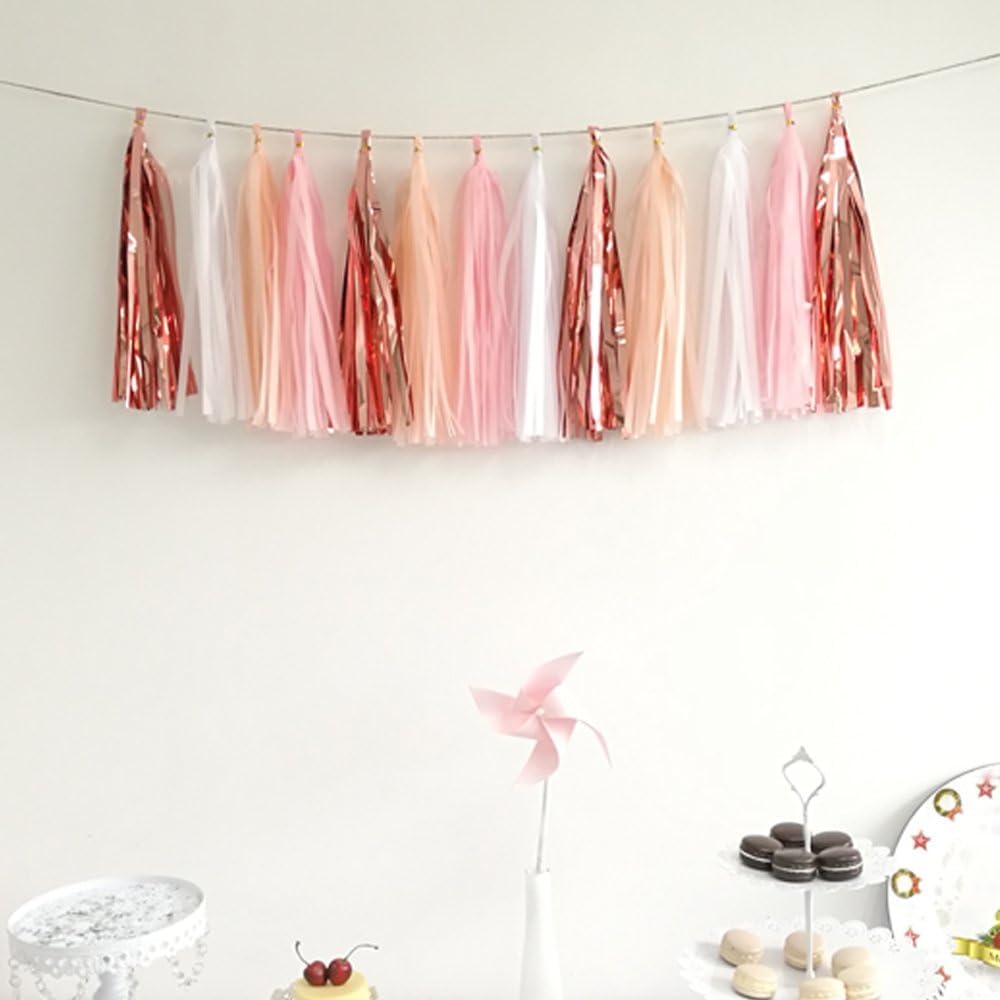 We Moment Navy Blue and Orange Tassel Garland Banner Paper Tassels for Birthday Party Decorations,Pack of 15