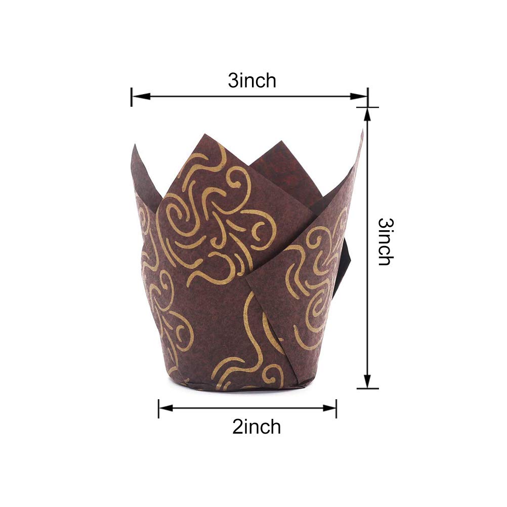 200Pcs Brown Tulip Cupcake Liners Golden Printed Natural Muffin Liners Baking Cups For Birthday,Wedding,Party Brown With Gold