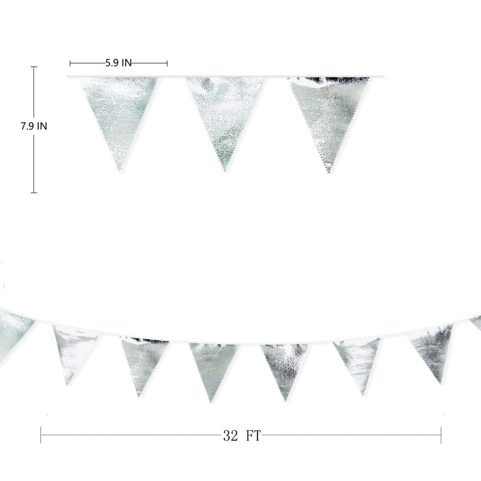 Silver Party Decorations Metallic Fabric Triangle Pennant Banner Silver Flag Bunting Garland For Graduation Birthday Wedding Bri