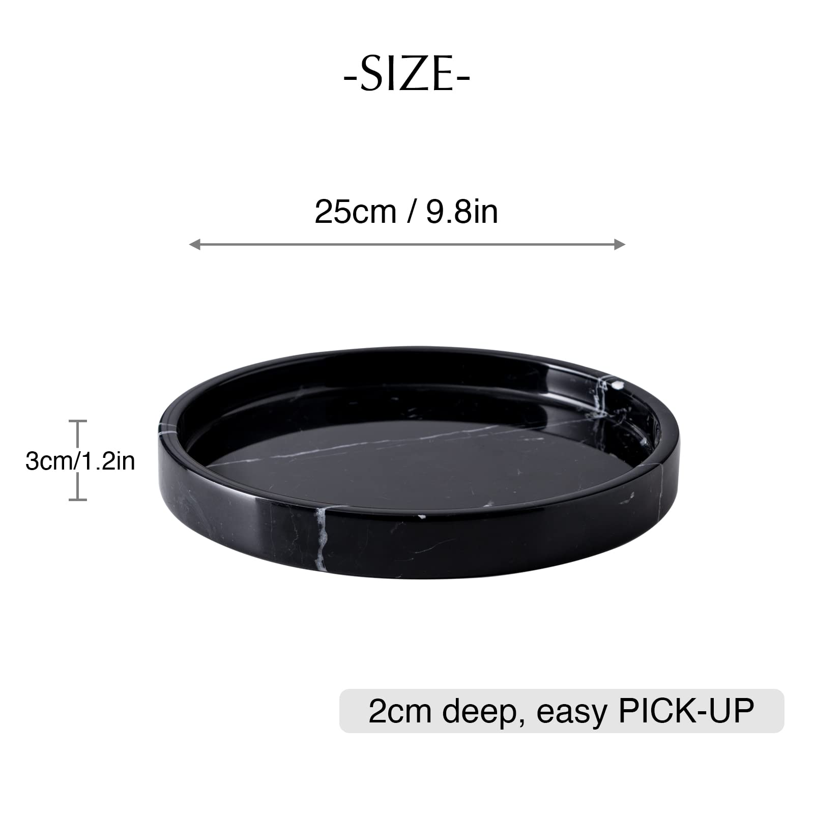 Phinilux Italian 100% Marble Round Vanity Tray 10'', Decorative & Fruit Serving Trays For Bathroom, Kitchen, Nightstand, Jewelry