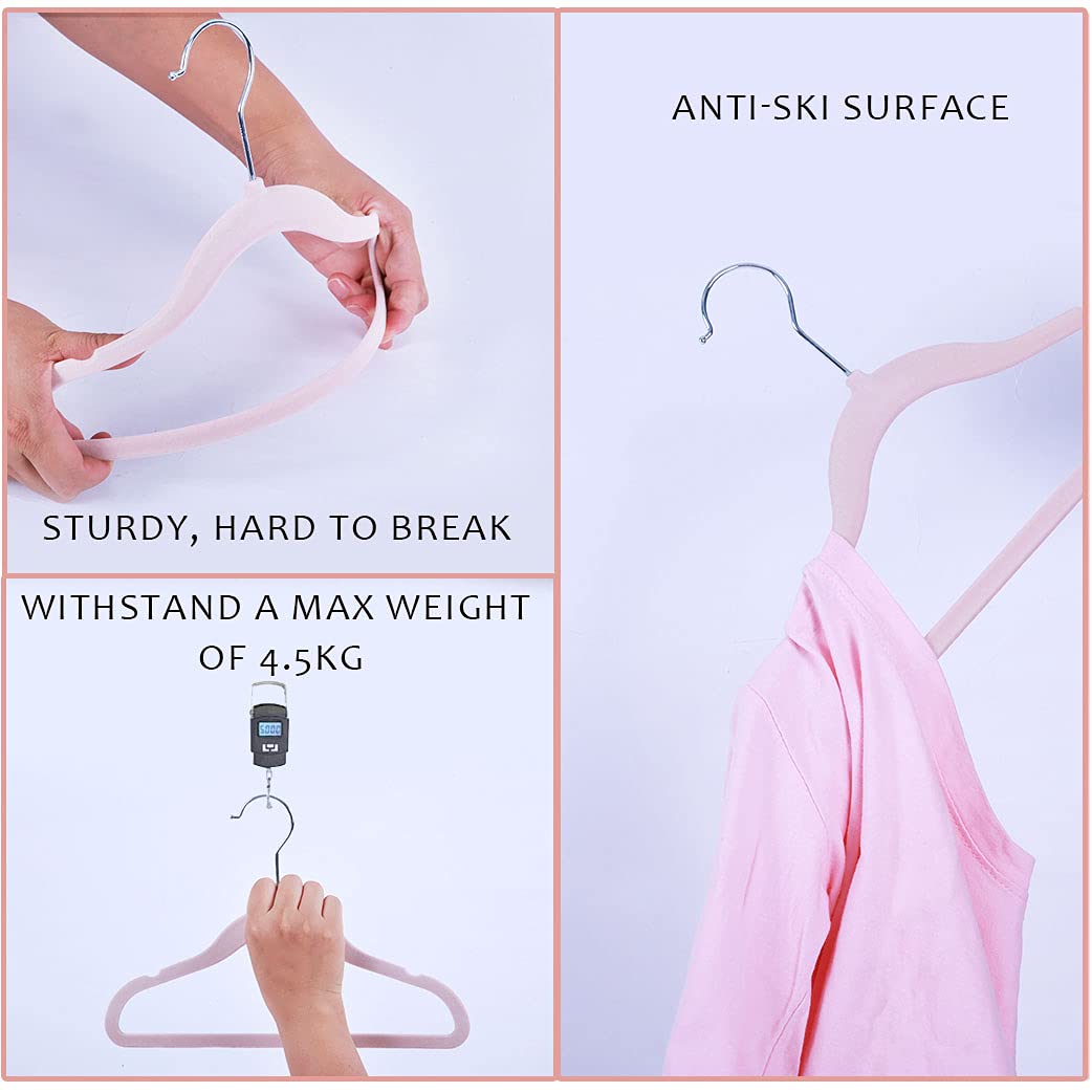 Veeyidd Kids Velvet Clothes Hangers, Non Slip Baby Hangers Pink (11.6'' Inch - 40 Pack)