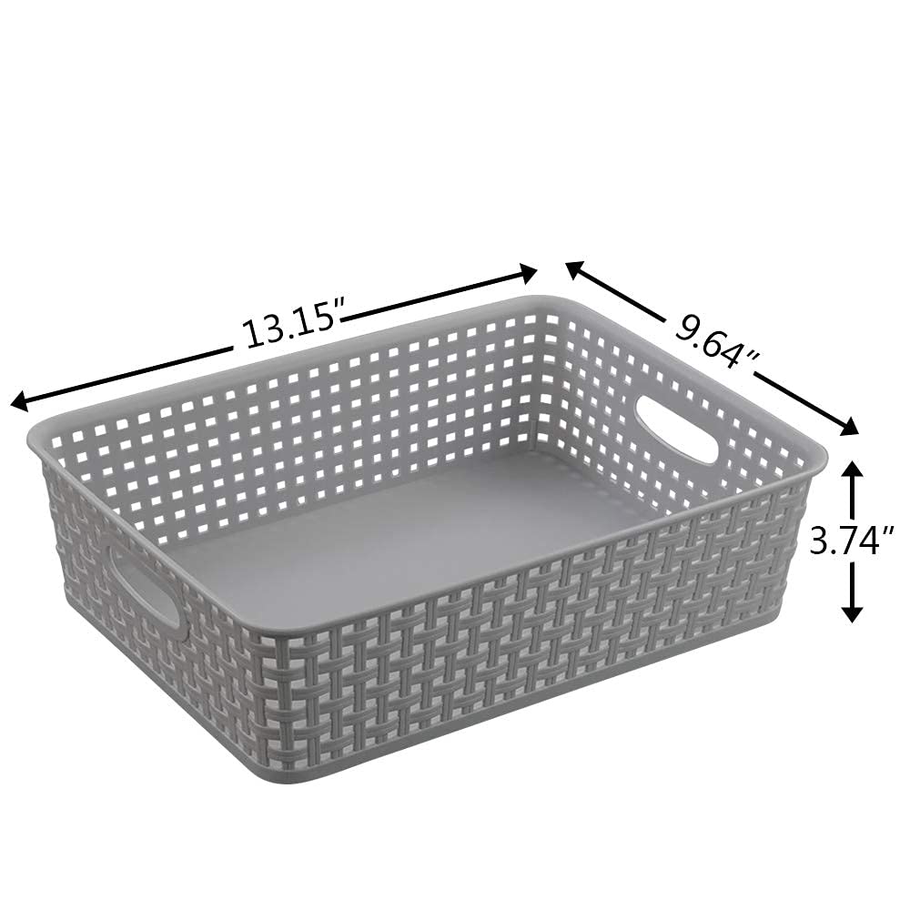 Yarebest 4-Pack Plastic Office Storage Baskets, A4 Basket Trays, Grey