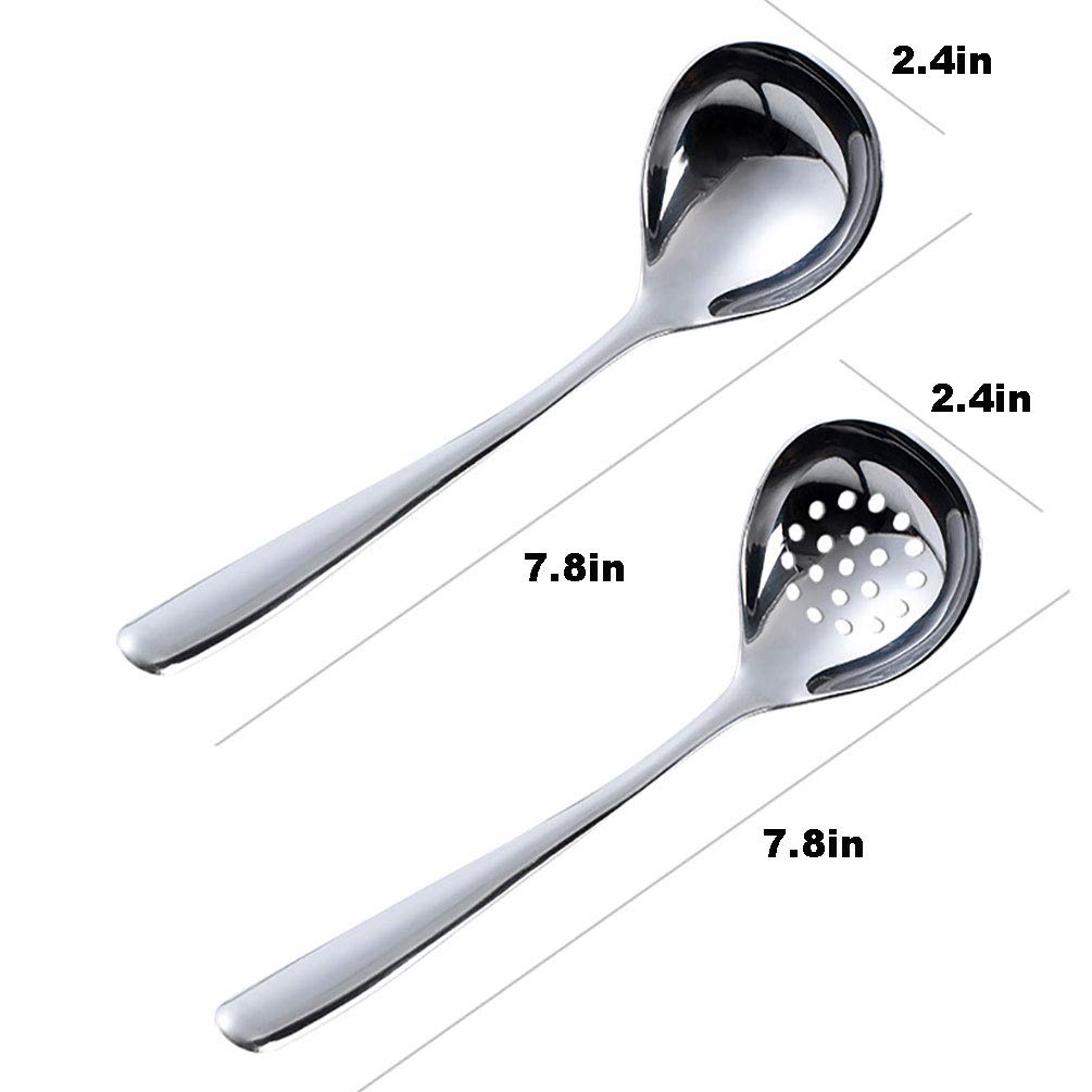 Goeielewe 2Pcs Slotted Spoon And Soup Ladle Set, Stainless Steel Soup Ladle Colander Set 7.8 Inches Cooking Skimmer Cookware Ute