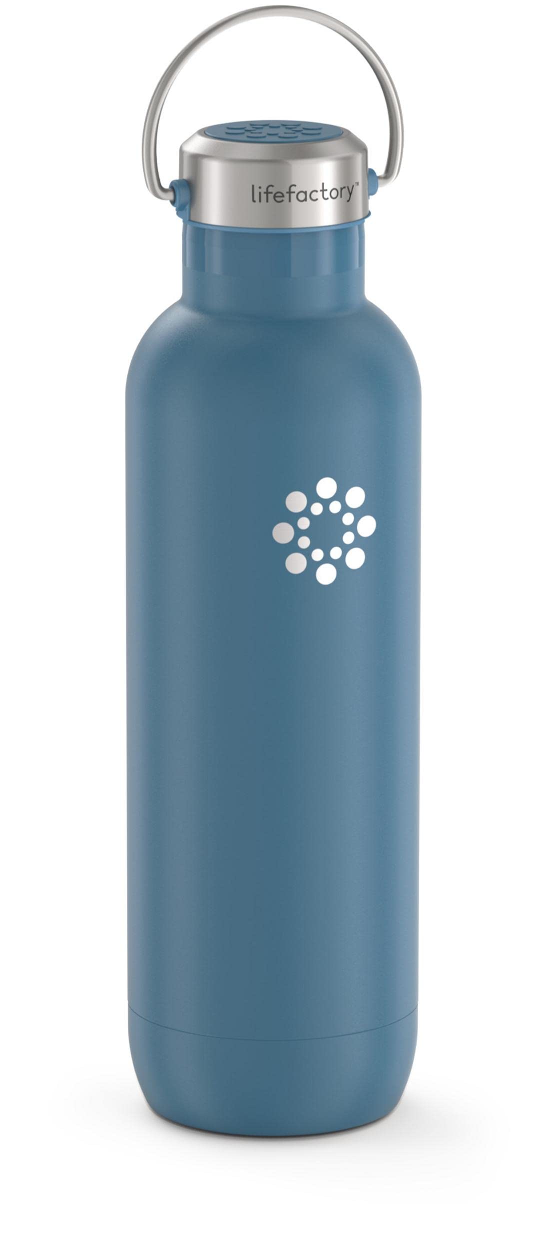 LIfeFactory Stainless Steel Vacuum-Insulated Sport Bottle  24 Ounce  Dark Denim