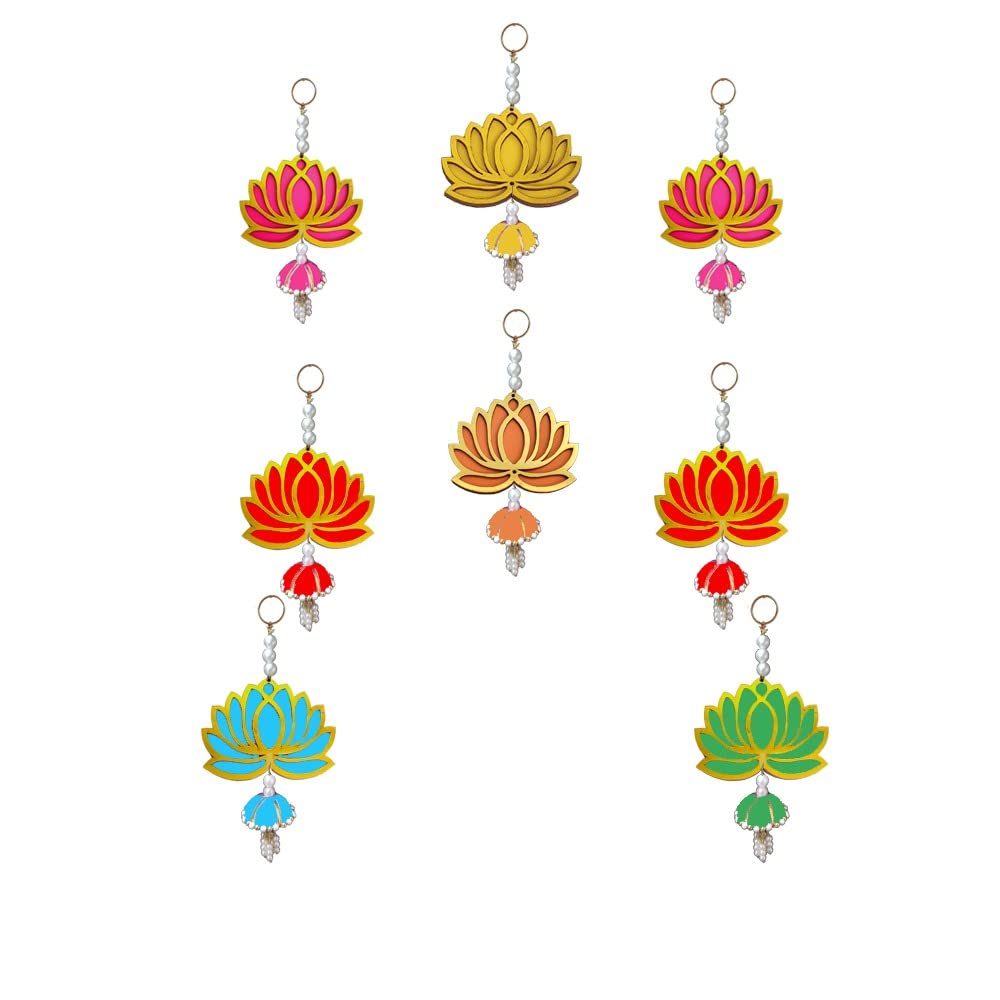 GIFT JAIPUR 8 Pc Mix Color Lotus Jhumka Gift Decorative Showpiece for Diwali Ganesh Chaturthi Pooja Home Wall Decor Temple Marri