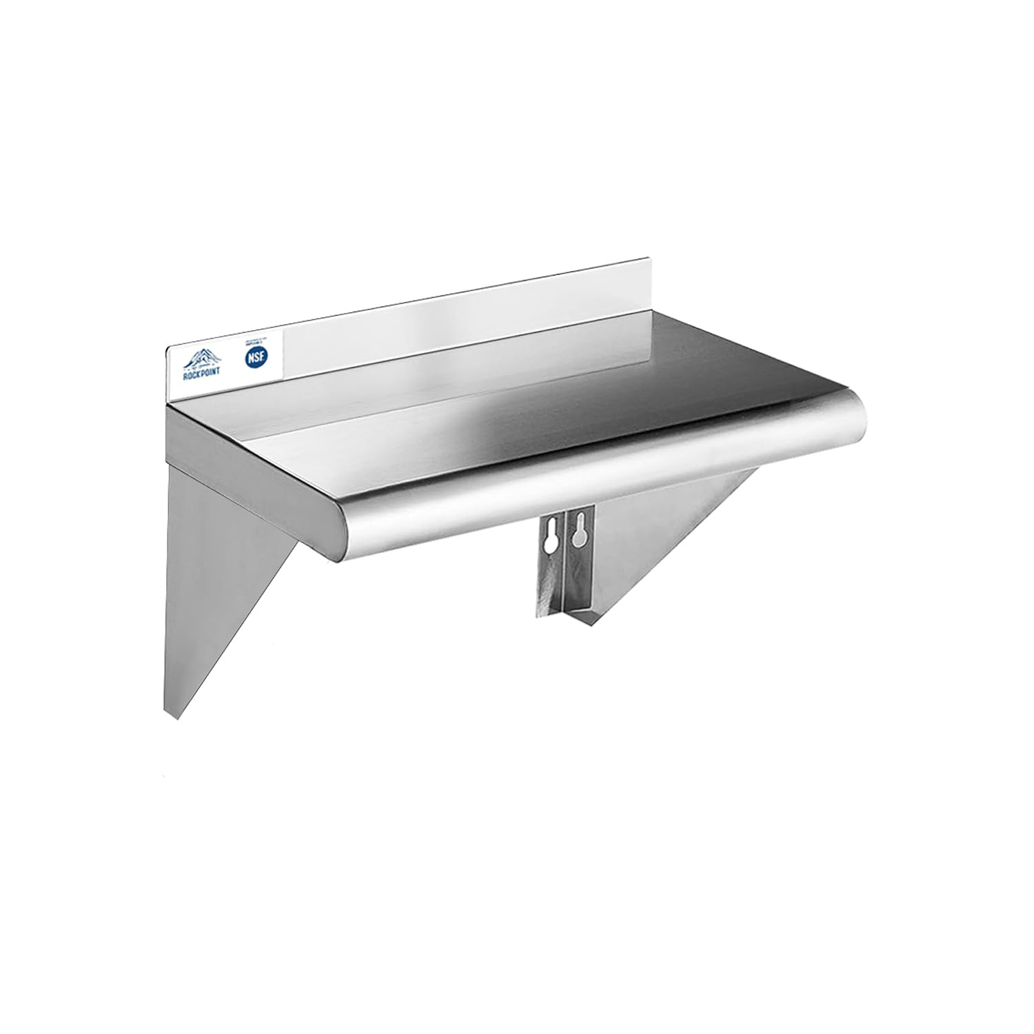 ROCKPOINT Stainless Steel Shelf 14 x 36 Inches 300lb, NSF Metal Commercial Shelves Wall Mount Floating Shelving with Backsplash 