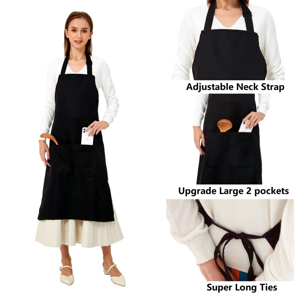 Ured 2Pcs Black Apron For Women
