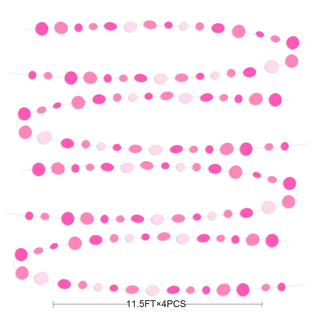 Hot Pink Party Decorations Circle Dots Garland Rose Pink White Hanging Paper Polka Dots Streamer For Birthday Bachelorette Engag